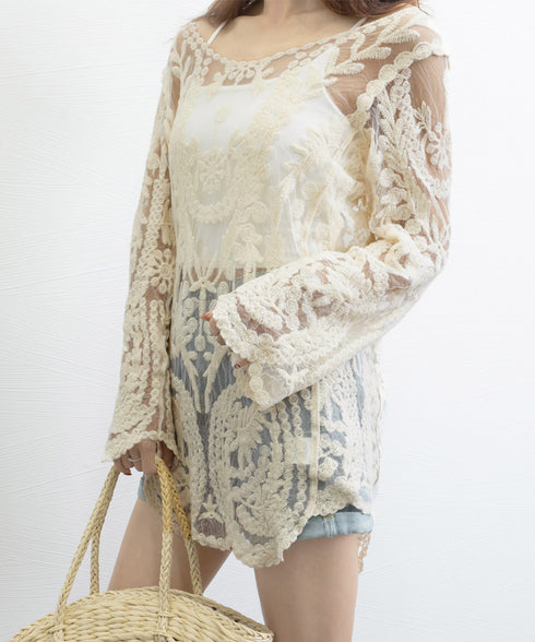 水着アウター 透かし編みビーチウェア夏海 レディース 日焼け防止 ビキニカバーアップ 水着の上に着るラッシュガード クロシェ編み込み リゾートブラウス 体型カバー 86HONGXUAN-001