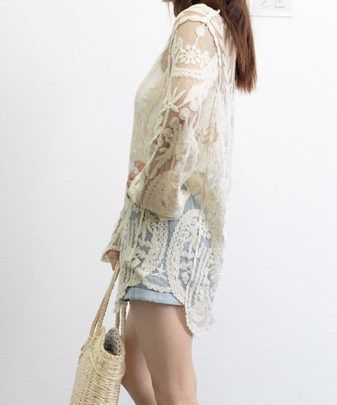 水着アウター 透かし編みビーチウェア夏海 レディース 日焼け防止 ビキニカバーアップ 水着の上に着るラッシュガード クロシェ編み込み リゾートブラウス 体型カバー 86HONGXUAN-001