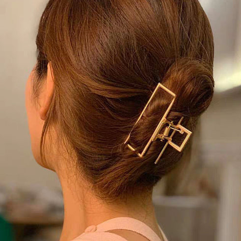 ヘアクリップ ゴールド バンスクリップ シンプル メタルクリップ お出かけ用 ヘアアレンジ しっかり挟める 髪留め 韓国風髪飾り 幾何学模様 ヘアアクセサリー 86HXIAN-002