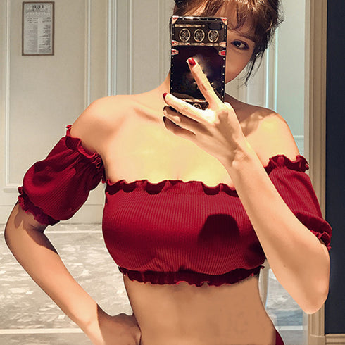 オフショルダー 水着セット レディース夏 セクシー オフショルダービキニ 大人可愛い水着 大人気 上下セット フリル水着 お洒落 露出控えめ 夏海サマー 韓国風 86HYZX-002