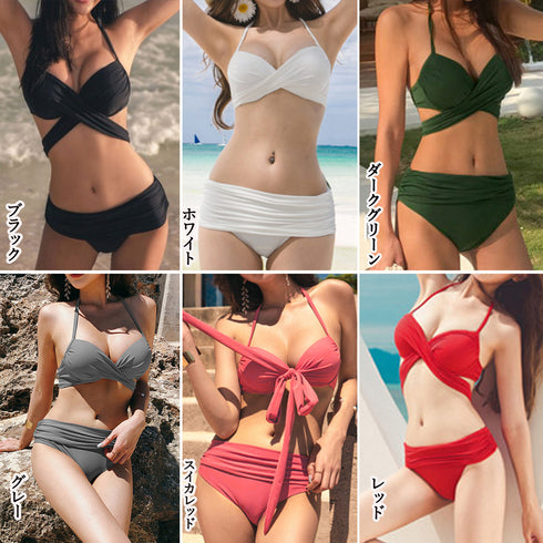 水着レディース ホルターネック上下セット 水着セット 体型カバー セクシー クロスバンドゥビキニ シンプル おしゃれ水着 オープンバックビキニ 20代30代40代 86HYZX-003