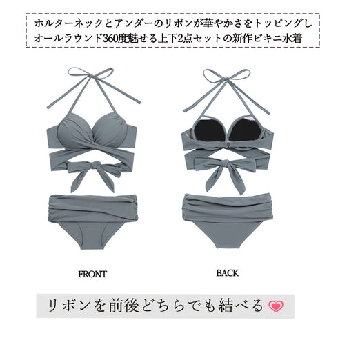 水着レディース ホルターネック上下セット 水着セット 体型カバー セクシー クロスバンドゥビキニ シンプル おしゃれ水着 オープンバックビキニ 20代30代40代 86HYZX-003