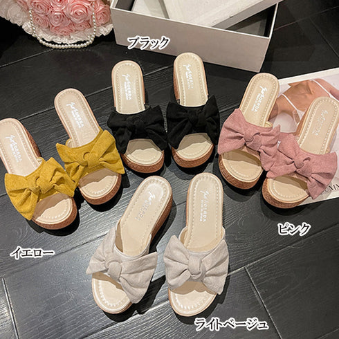 厚底サンダル レディース ウエッジソール サマー リボンサンダル リゾートサンダル 歩きやすい ヒールサンダル 痛くない 美脚シューズ コンフォート おしゃれ4色 86JIANL-002