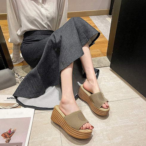 厚底 ミュールサンダル レディース 韓国 おしゃれ ジュート風 ウエッジソール サンダル 歩きやすい ボリュームソール スリッパ メッシュ 美脚カジュアルシューズ 86JIANL-023