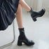 ストレッチブーツ チャンキーヒール 美脚 レディース フェイクレザー ショートブーツ ラウンドトゥ 太ヒール ミドルブーツ 秋冬 履きやすい シューズ 韓国風 86JIANL-025