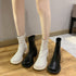 ストレッチブーツ チャンキーヒール 美脚 レディース フェイクレザー ショートブーツ ラウンドトゥ 太ヒール ミドルブーツ 秋冬 履きやすい シューズ 韓国風 86JIANL-025