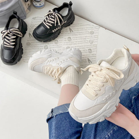 厚底 ダッドスニーカーレディースシューズ 韓国風 ボリューム厚底スニーカー 黒カジュアル スポーティー 美脚 疲れにくい プラットフォーム 歩きやすい靴 春夏秋冬 86JIANL-026