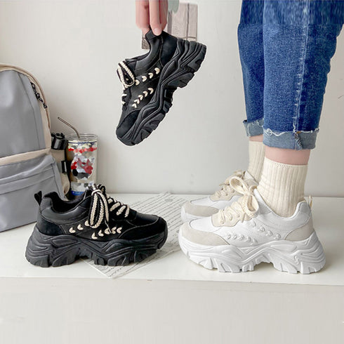 厚底 ダッドスニーカーレディースシューズ 韓国風 ボリューム厚底スニーカー 黒カジュアル スポーティー 美脚 疲れにくい プラットフォーム 歩きやすい靴 春夏秋冬 86JIANL-026