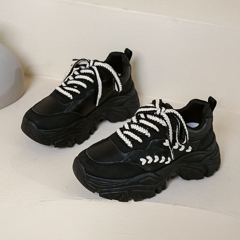 厚底 ダッドスニーカーレディースシューズ 韓国風 ボリューム厚底スニーカー 黒カジュアル スポーティー 美脚 疲れにくい プラットフォーム 歩きやすい靴 春夏秋冬 86JIANL-026