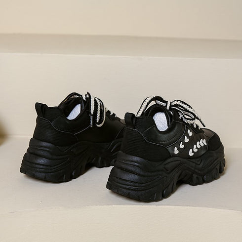 厚底 ダッドスニーカーレディースシューズ 韓国風 ボリューム厚底スニーカー 黒カジュアル スポーティー 美脚 疲れにくい プラットフォーム 歩きやすい靴 春夏秋冬 86JIANL-026