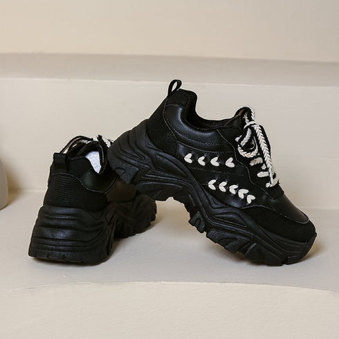 厚底 ダッドスニーカーレディースシューズ 韓国風 ボリューム厚底スニーカー 黒カジュアル スポーティー 美脚 疲れにくい プラットフォーム 歩きやすい靴 春夏秋冬 86JIANL-026