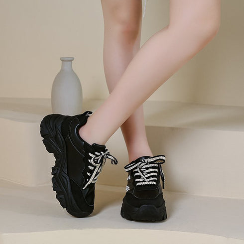 厚底 ダッドスニーカーレディースシューズ 韓国風 ボリューム厚底スニーカー 黒カジュアル スポーティー 美脚 疲れにくい プラットフォーム 歩きやすい靴 春夏秋冬 86JIANL-026