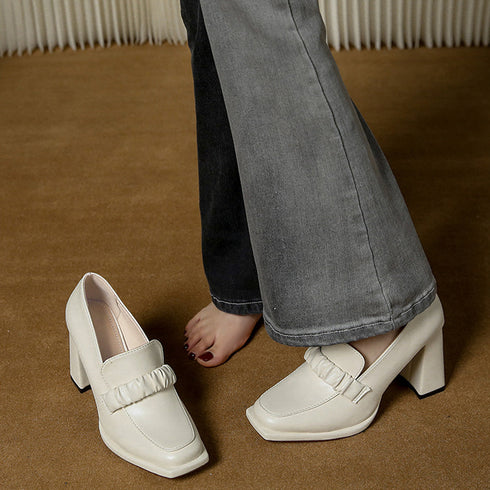 パンプス チャンキーヒール ローファー レディース おしゃれ ハイヒールパンプス 太ヒールローファー スクエアトゥ おじ靴 レトロ風 通勤靴 歩きやすいシューズ 86JIANL-028