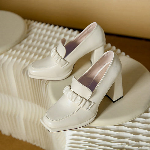パンプス チャンキーヒール ローファー レディース おしゃれ ハイヒールパンプス 太ヒールローファー スクエアトゥ おじ靴 レトロ風 通勤靴 歩きやすいシューズ 86JIANL-028