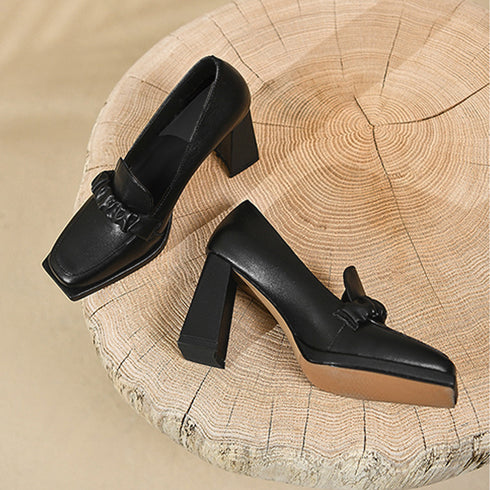 パンプス チャンキーヒール ローファー レディース おしゃれ ハイヒールパンプス 太ヒールローファー スクエアトゥ おじ靴 レトロ風 通勤靴 歩きやすいシューズ 86JIANL-028