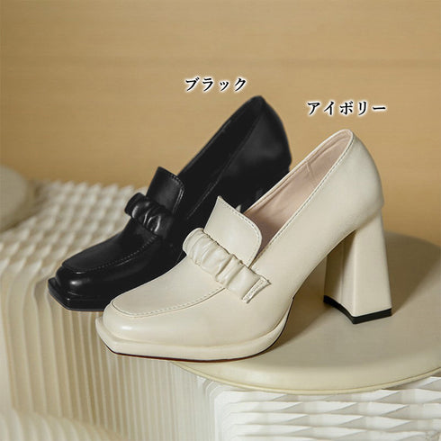 パンプス チャンキーヒール ローファー レディース おしゃれ ハイヒールパンプス 太ヒールローファー スクエアトゥ おじ靴 レトロ風 通勤靴 歩きやすいシューズ 86JIANL-028