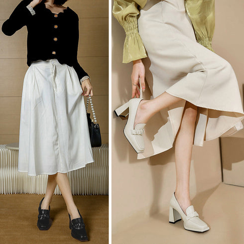 パンプス チャンキーヒール ローファー レディース おしゃれ ハイヒールパンプス 太ヒールローファー スクエアトゥ おじ靴 レトロ風 通勤靴 歩きやすいシューズ 86JIANL-028