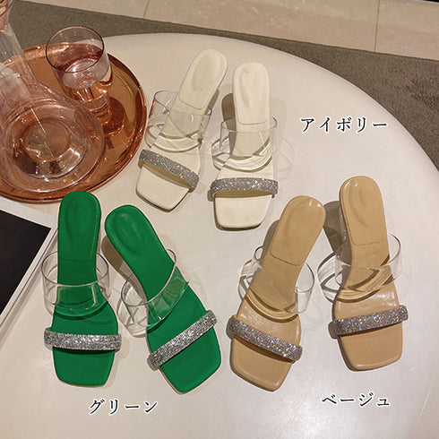 クリアヒールサンダル スクエアトゥ 美脚 レディース デザインヒール クリアサンダル 履きやすい サマーサンダル きれいめ透明ミュールサンダル 春夏大人可愛い上品 86JIANL-029