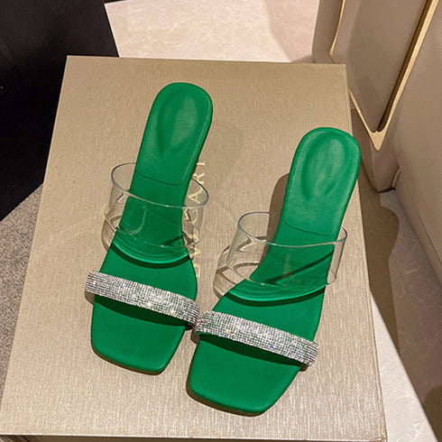 クリアヒールサンダル スクエアトゥ 美脚 レディース デザインヒール クリアサンダル 履きやすい サマーサンダル きれいめ透明ミュールサンダル 春夏大人可愛い上品 86JIANL-029