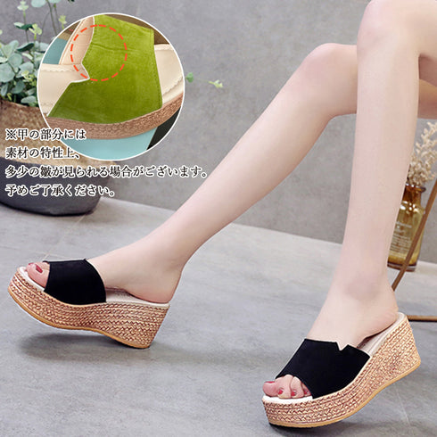 ウェッジソール 厚底サンダル 履きやすい レディース コンフォートサンダル 痛くない ミュールサンダル 歩きやすい ジュート風サンダル おしゃれカジュアルシューズ 86JIANL-030