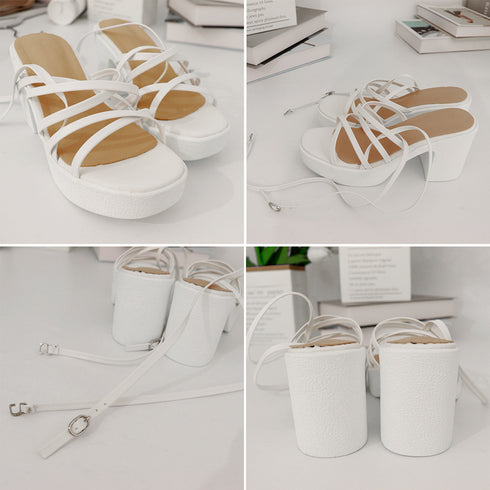 ハイヒール クロスストラップサンダル韓国 レディース 厚底サンダル スクエアトゥ 軽量サマーサンダル 疲れにくい美脚シューズ アンクルストラップ トレンド靴安定感 86JIANL-031