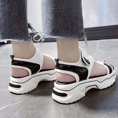 厚底 スポーツサンダル マジックテープ レディース カジュアル ベルクロサンダル 美脚 サマーサンダル 疲れにくい 夏スニーカーサンダル コンフォート靴 配色 86JIANL-032