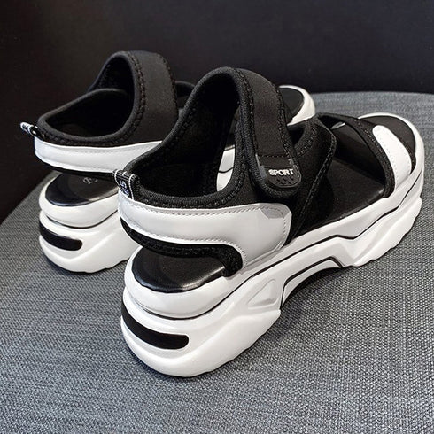 厚底 スポーツサンダル マジックテープ レディース カジュアル ベルクロサンダル 美脚 サマーサンダル 疲れにくい 夏スニーカーサンダル コンフォート靴 配色 86JIANL-032