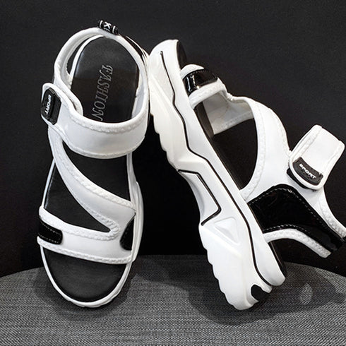 厚底 スポーツサンダル マジックテープ レディース カジュアル ベルクロサンダル 美脚 サマーサンダル 疲れにくい 夏スニーカーサンダル コンフォート靴 配色 86JIANL-032