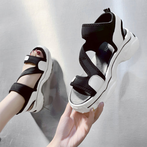 厚底 スポーツサンダル マジックテープ レディース カジュアル ベルクロサンダル 美脚 サマーサンダル 疲れにくい 夏スニーカーサンダル コンフォート靴 配色 86JIANL-032