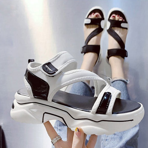 厚底 スポーツサンダル マジックテープ レディース カジュアル ベルクロサンダル 美脚 サマーサンダル 疲れにくい 夏スニーカーサンダル コンフォート靴 配色 86JIANL-032