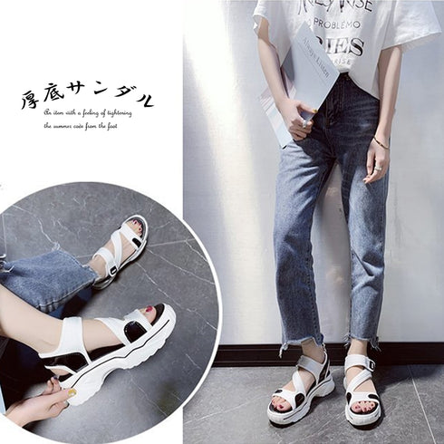 厚底 スポーツサンダル マジックテープ レディース カジュアル ベルクロサンダル 美脚 サマーサンダル 疲れにくい 夏スニーカーサンダル コンフォート靴 配色 86JIANL-032
