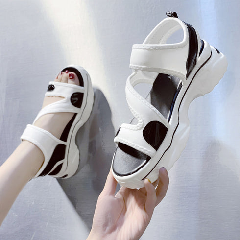 厚底 スポーツサンダル マジックテープ レディース カジュアル ベルクロサンダル 美脚 サマーサンダル 疲れにくい 夏スニーカーサンダル コンフォート靴 配色 86JIANL-032