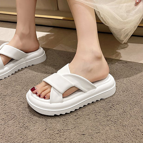 厚底サンダル レディースフラットサンダル 軽量おしゃれ サマーサンダル 夏海 履きやすい カジュアルシューズ オルチャン 歩きやすいクロスベルトサンダル 美脚韓国 86JIANL-033