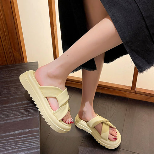 厚底サンダル レディースフラットサンダル 軽量おしゃれ サマーサンダル 夏海 履きやすい カジュアルシューズ オルチャン 歩きやすいクロスベルトサンダル 美脚韓国 86JIANL-033