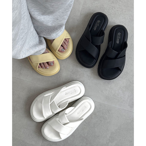 厚底サンダル レディースフラットサンダル 軽量おしゃれ サマーサンダル 夏海 履きやすい カジュアルシューズ オルチャン 歩きやすいクロスベルトサンダル 美脚韓国 86JIANL-033