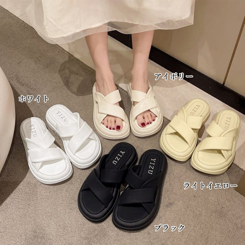 厚底サンダル レディースフラットサンダル 軽量おしゃれ サマーサンダル 夏海 履きやすい カジュアルシューズ オルチャン 歩きやすいクロスベルトサンダル 美脚韓国 86JIANL-033