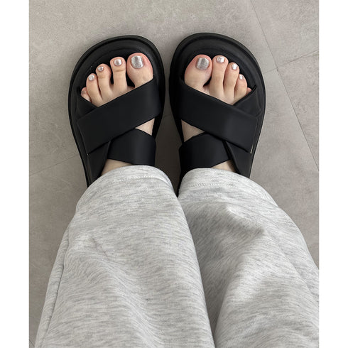 厚底サンダル レディースフラットサンダル 軽量おしゃれ サマーサンダル 夏海 履きやすい カジュアルシューズ オルチャン 歩きやすいクロスベルトサンダル 美脚韓国 86JIANL-033