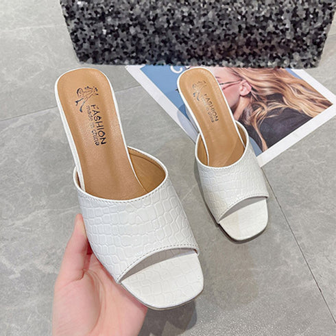 スクエアトゥ サンダル チャンキーヒール レディース クロコ型押し ミュールサンダル 太ヒール サマーサンダル 歩きやすい 夏サンダル オープントゥ 美脚シューズ 86JIANL-034
