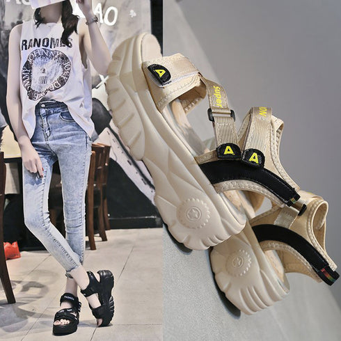 厚底スポーツサンダル ベルクロサンダル夏 レディース マジックテープ ストラップサンダル 歩きやすい スニーカーサンダル 軽量 ボリュームソール美脚コンフォート靴 86JIANL-035