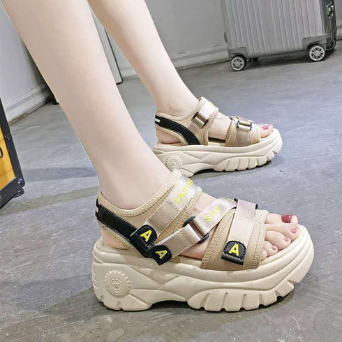 厚底スポーツサンダル ベルクロサンダル夏 レディース マジックテープ ストラップサンダル 歩きやすい スニーカーサンダル 軽量 ボリュームソール美脚コンフォート靴 86JIANL-035