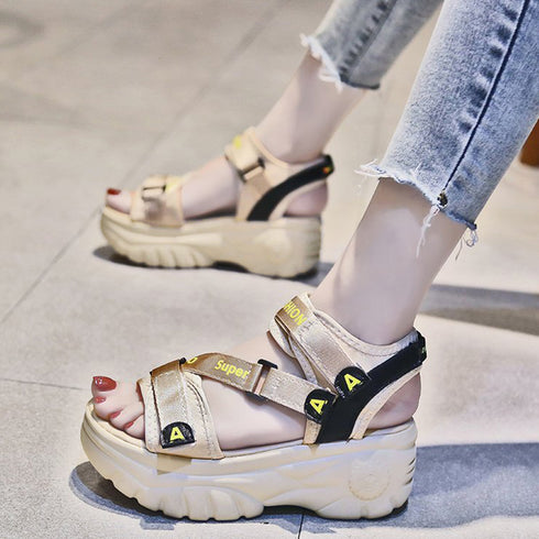 厚底スポーツサンダル ベルクロサンダル夏 レディース マジックテープ ストラップサンダル 歩きやすい スニーカーサンダル 軽量 ボリュームソール美脚コンフォート靴 86JIANL-035
