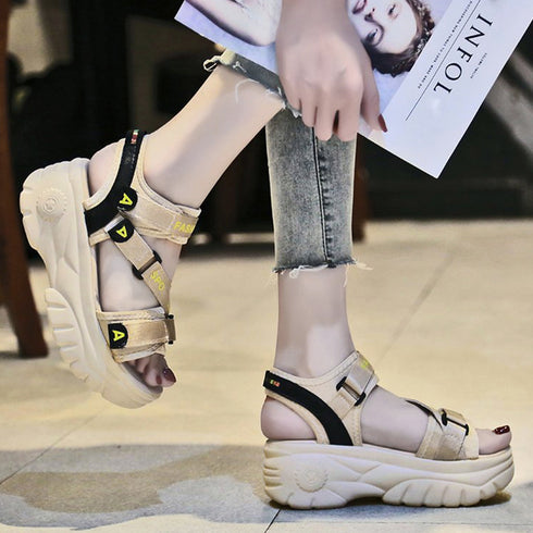 厚底スポーツサンダル ベルクロサンダル夏 レディース マジックテープ ストラップサンダル 歩きやすい スニーカーサンダル 軽量 ボリュームソール美脚コンフォート靴 86JIANL-035