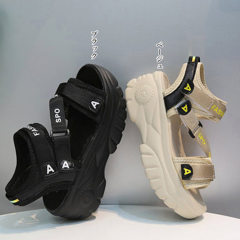 厚底スポーツサンダル ベルクロサンダル夏 レディース マジックテープ ストラップサンダル 歩きやすい スニーカーサンダル 軽量 ボリュームソール美脚コンフォート靴 86JIANL-035