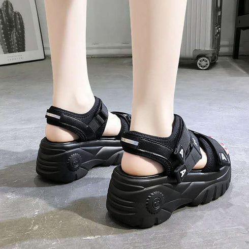 厚底スポーツサンダル ベルクロサンダル夏 レディース マジックテープ ストラップサンダル 歩きやすい スニーカーサンダル 軽量 ボリュームソール美脚コンフォート靴 86JIANL-035