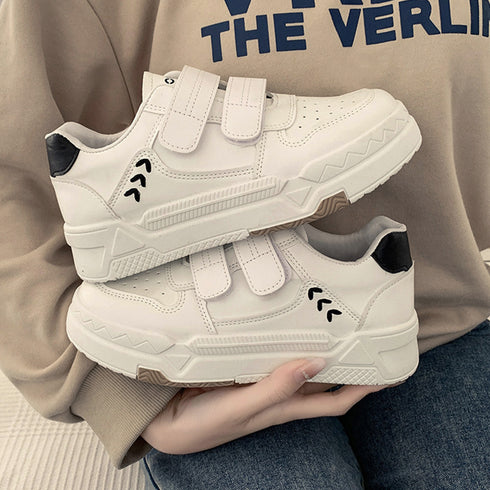 厚底スニーカー ベルクロ レディース美脚 ローカット スニーカー マジックテープ 履きやすい カジュアル シューズ PUレザ ローヒール 靴 通勤通学 歩きやすい 86JIANL-037