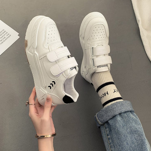 厚底スニーカー ベルクロ レディース美脚 ローカット スニーカー マジックテープ 履きやすい カジュアル シューズ PUレザ ローヒール 靴 通勤通学 歩きやすい 86JIANL-037