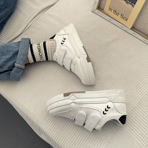 厚底スニーカー ベルクロ レディース美脚 ローカット スニーカー マジックテープ 履きやすい カジュアル シューズ PUレザ ローヒール 靴 通勤通学 歩きやすい 86JIANL-037