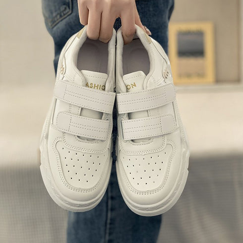 厚底スニーカー ベルクロ レディース美脚 ローカット スニーカー マジックテープ 履きやすい カジュアル シューズ PUレザ ローヒール 靴 通勤通学 歩きやすい 86JIANL-037