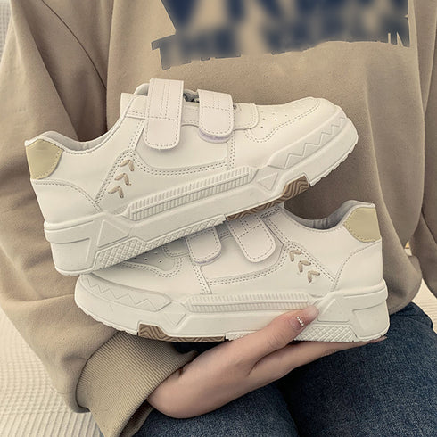 厚底スニーカー ベルクロ レディース美脚 ローカット スニーカー マジックテープ 履きやすい カジュアル シューズ PUレザ ローヒール 靴 通勤通学 歩きやすい 86JIANL-037