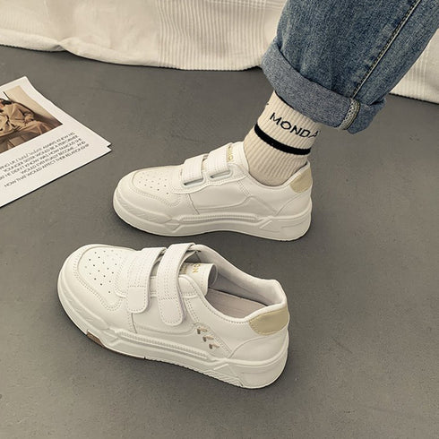 厚底スニーカー ベルクロ レディース美脚 ローカット スニーカー マジックテープ 履きやすい カジュアル シューズ PUレザ ローヒール 靴 通勤通学 歩きやすい 86JIANL-037